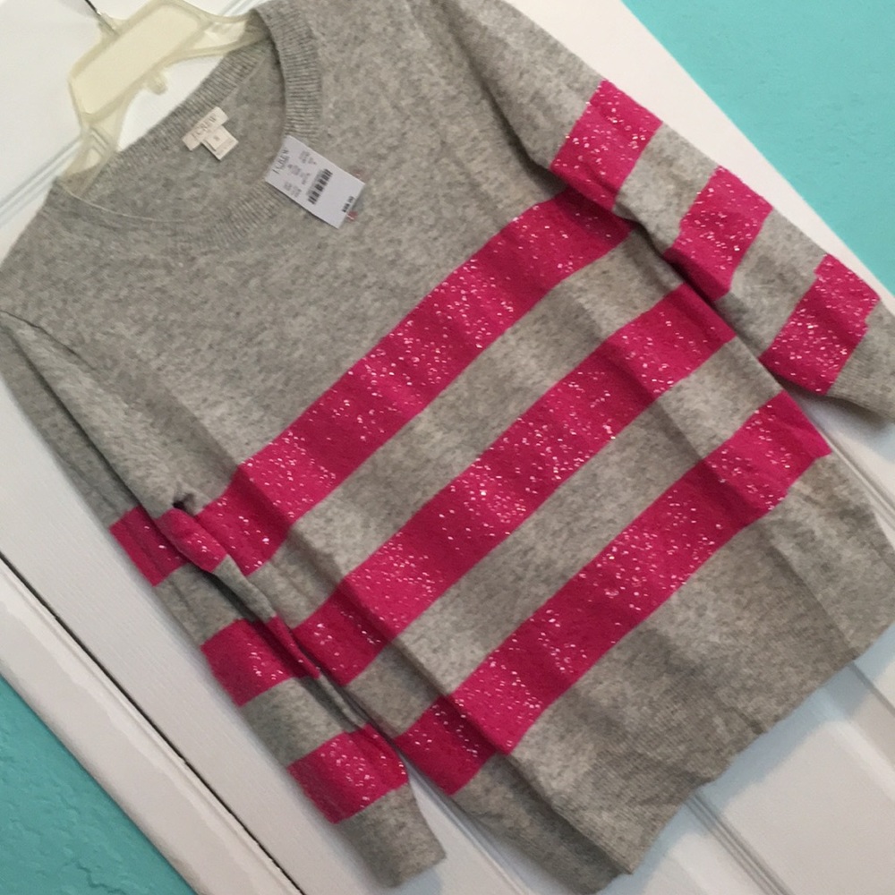 J. Crew Grey and Fuchsia Sweater with Sequins